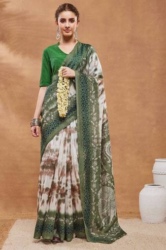 Tie and dye silk bland saree