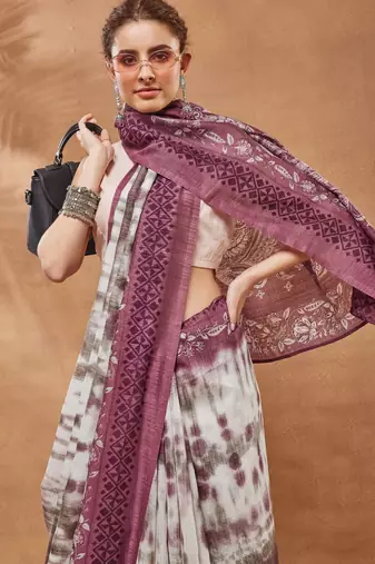 Tie and dye silk bland saree