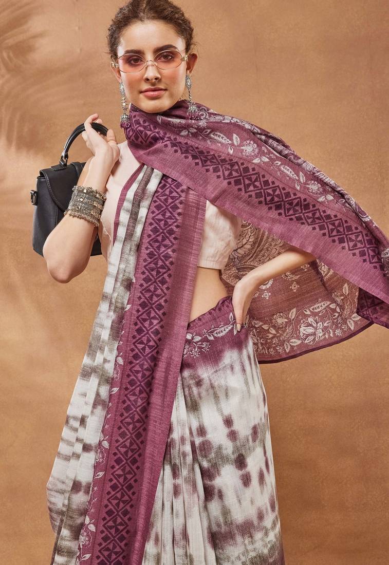 Tie and dye silk bland saree