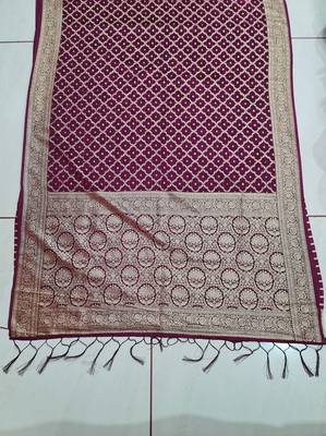 Wine Traditional Banarsi Silk Saree With Blouse Piece. 2