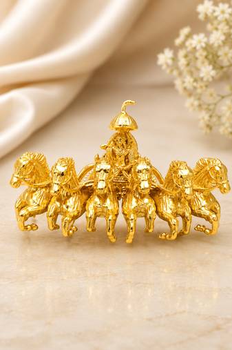 Gold-plated lord surya seven horse chariot brooch pin | divine spiritual designer brooch for unisex