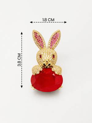 Gold-plated bunny rabbit brooch pin with red oval crystal stone | cute animal designer 4