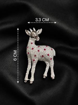 Silver-toned crystal deer brooch pin with ruby red stones  4