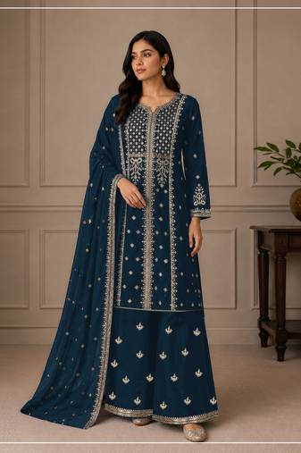 Morpich color embroideried faux georgette semi stitched salwar suit