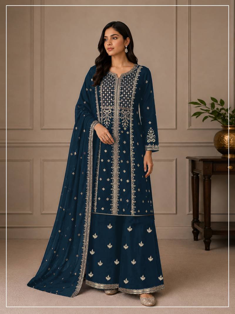 Morpich color embroideried faux georgette semi stitched salwar suit
