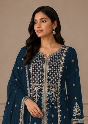 Morpich color embroideried faux georgette semi stitched salwar suit 2