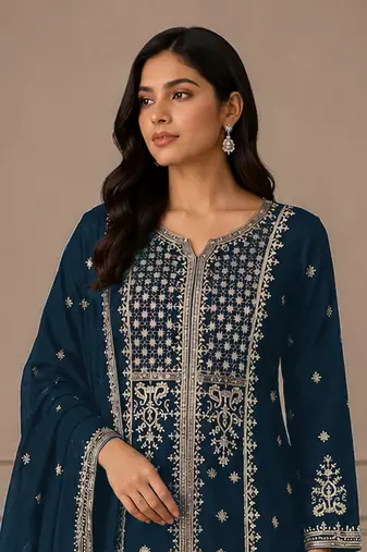 Morpich color embroideried faux georgette semi stitched salwar suit