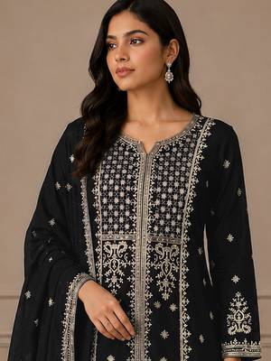 Black color embroideried faux georgette semi stitched salwar suit 2
