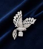 Silver rhodium plated flying bird brooch with silver crystal 