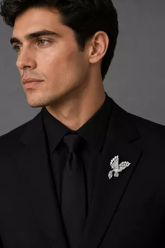 Silver rhodium plated flying bird brooch with silver crystal 