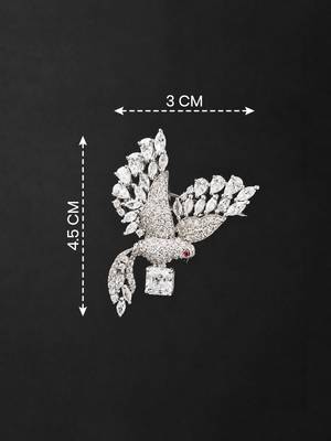 Silver rhodium plated flying bird brooch with silver crystal  4