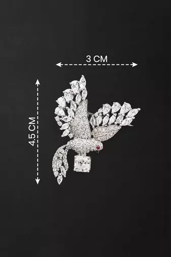 Silver rhodium plated flying bird brooch with silver crystal 