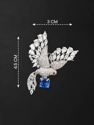 Silver rhodium plated flying bird brooch with blue crystal  4