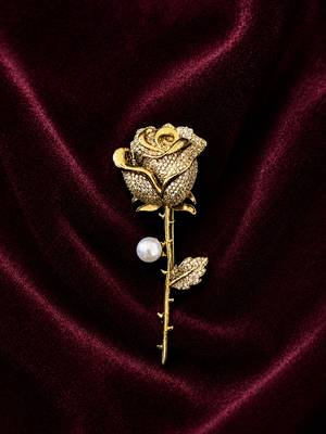 Gold plated rose flower pearl brooch for women | 1
