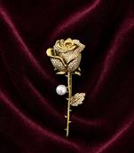 Gold plated rose flower pearl brooch for women |