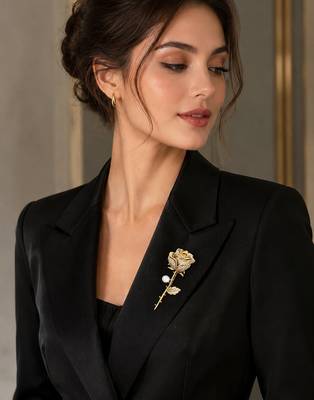Gold plated rose flower pearl brooch for women | 2