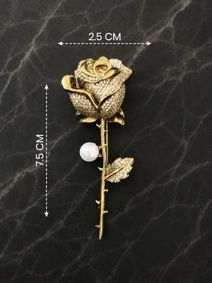 Gold plated rose flower pearl brooch for women | 4