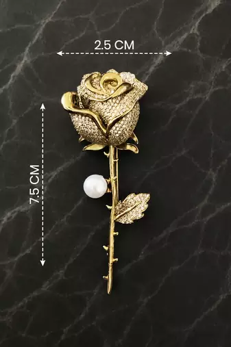 Gold plated rose flower pearl brooch for women |