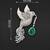 Silver-toned flying bird brooch with green teardrop crystal 