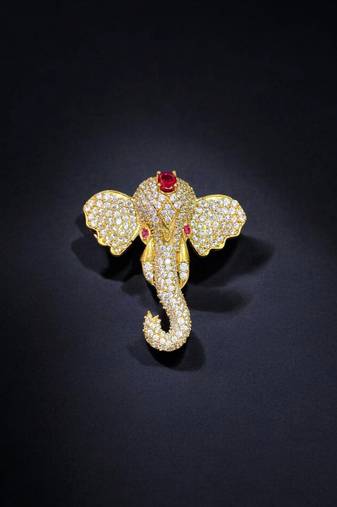 Lord ganesha designer brooch pin for women & men  gold plated 