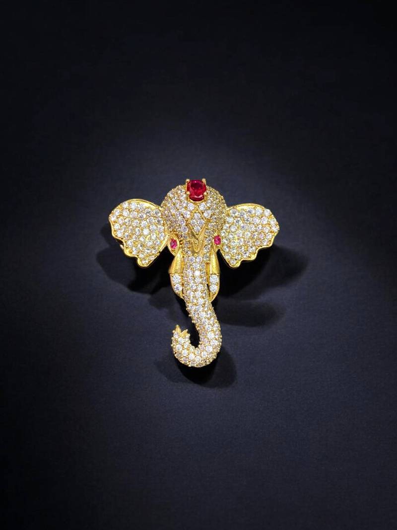 Lord ganesha designer brooch pin for women & men  gold plated 