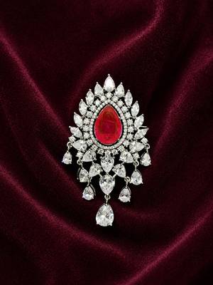 Luxury ruby red crystal statement brooch pin for women silver plated  1