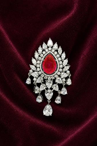 Luxury ruby red crystal statement brooch pin for women silver plated 