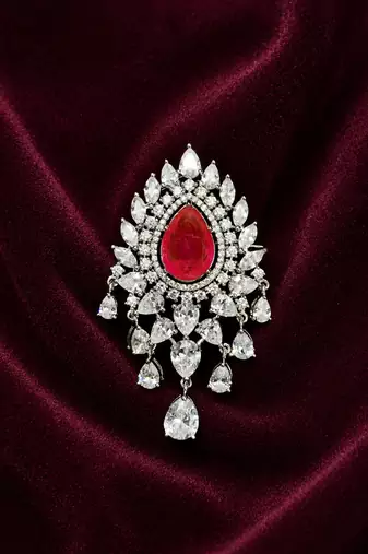Luxury ruby red crystal statement brooch pin for women silver plated 
