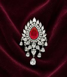 Luxury ruby red crystal statement brooch pin for women silver plated 