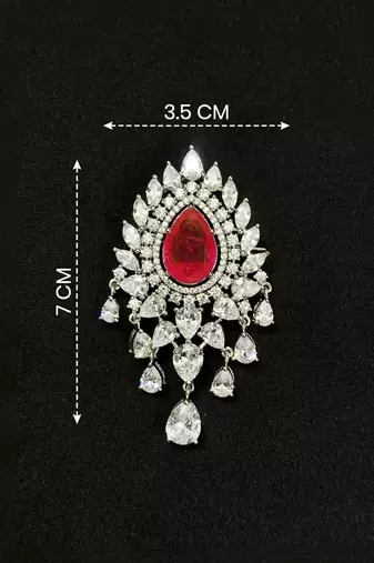 Luxury ruby red crystal statement brooch pin for women silver plated 