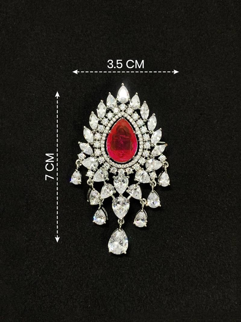 Luxury ruby red crystal statement brooch pin for women silver plated 
