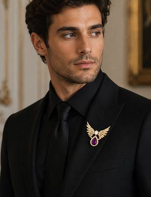 Royal wing design purple crystal statement brooch pin for women 2