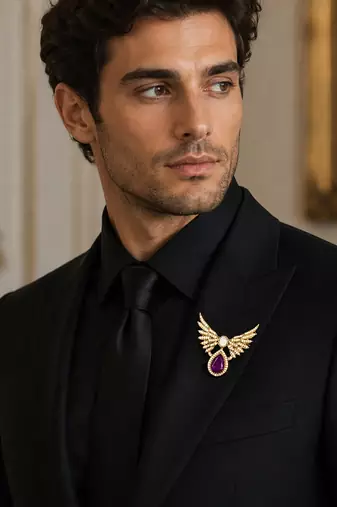 Royal wing design purple crystal statement brooch pin for women
