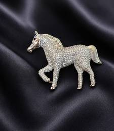 Elegant crystal studded horse designer brooch pin for women | silver tone animal brooch 
