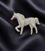 Elegant crystal studded horse designer brooch pin for women | silver tone animal brooch 