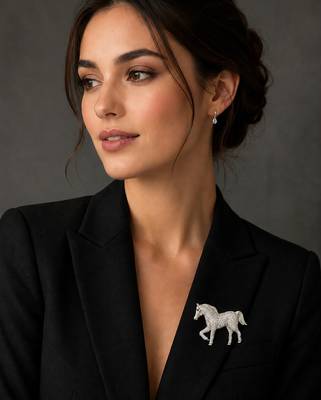 Elegant crystal studded horse designer brooch pin for women | silver tone animal brooch  3
