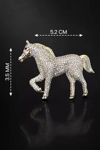Elegant crystal studded horse designer brooch pin for women | silver tone animal brooch 