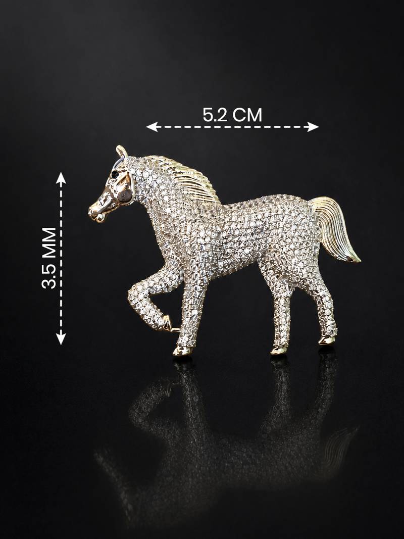 Elegant crystal studded horse designer brooch pin for women | silver tone animal brooch 