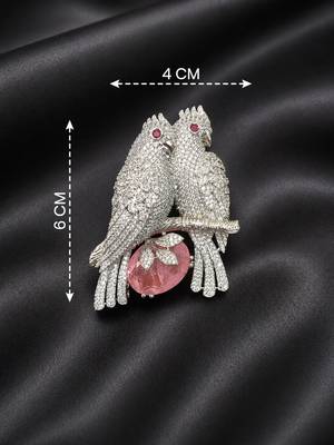 Designer love birds brooch pin with pink crystal & cubic zirconia  4
