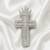 Designer silver-toned crown cross brooch pin with premium white