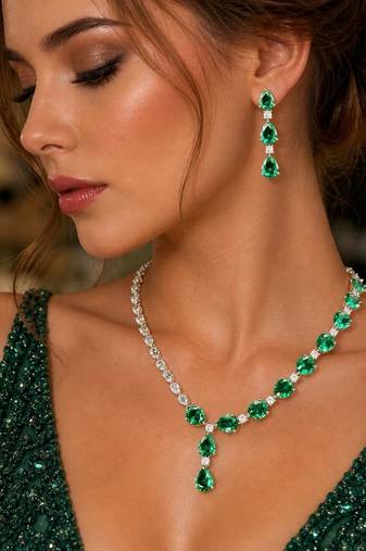 sea green teardrop jewellery set bridal necklace & earrings