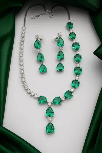 sea green teardrop jewellery set bridal necklace & earrings