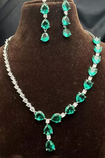 sea green teardrop jewellery set bridal necklace & earrings