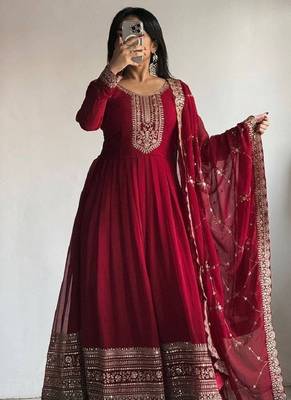 Wine fox georgette embroidered sequins gown with dupatta 1