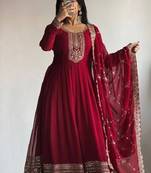 Wine fox georgette embroidered sequins gown with dupatta