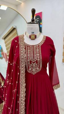 Wine fox georgette embroidered sequins gown with dupatta 2