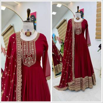 Wine fox georgette embroidered sequins gown with dupatta 3
