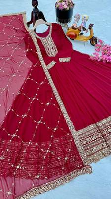 Wine fox georgette embroidered sequins gown with dupatta 4