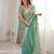 Vibrant firozy festival saree with traditional silver zari embroidery and blouse material