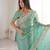 Vibrant firozy festival saree with traditional silver zari embroidery and blouse material